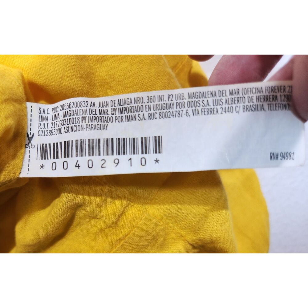 Forever 21 Crop Top Small Yellow Floral Puff Sleeve Milkmaid Cottage Linen Blend - Picture 6 of 10